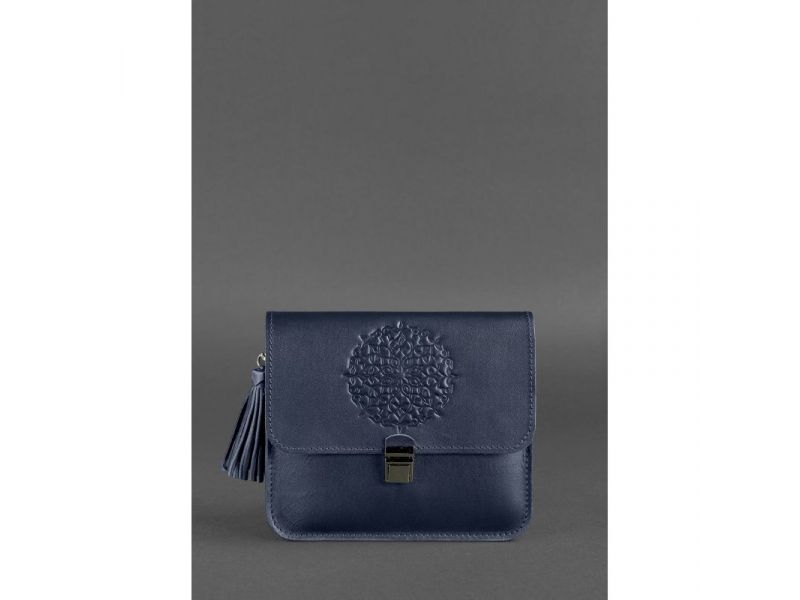 Кожаная женская бохо-сумка Лилу темно-синяя, фото 2