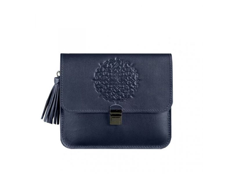 Кожаная женская бохо-сумка Лилу темно-синяя, фото 10
