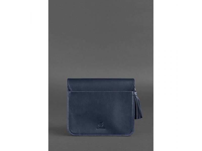 Кожаная женская бохо-сумка Лилу темно-синяя, фото 5