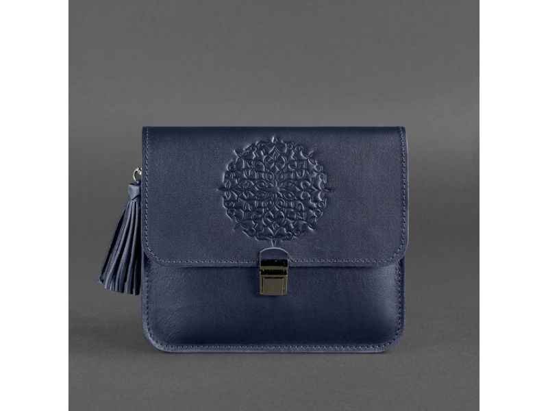 Кожаная женская бохо-сумка Лилу темно-синяя, фото 9