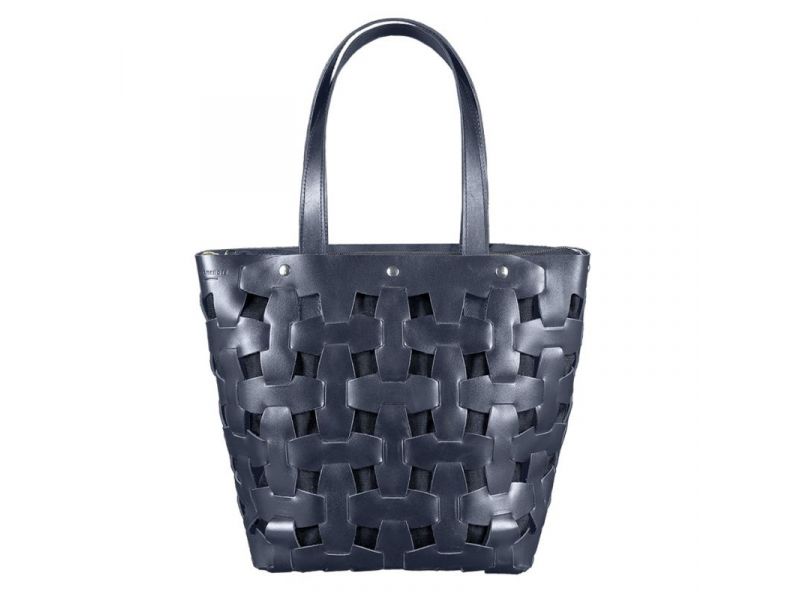 Кожаная плетеная женская сумка Пазл L синяя Crazy Horse, фото 9