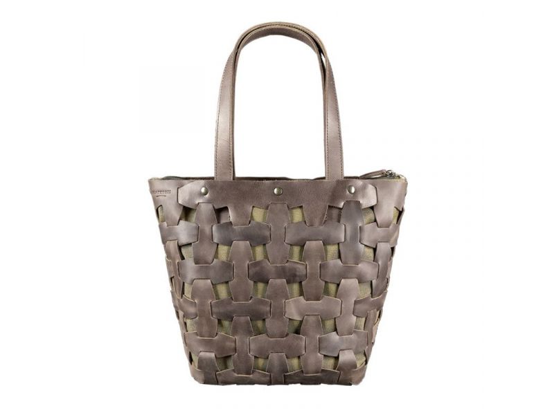 Кожаная плетеная женская сумка Пазл L темно-коричневый Crazy Horse, фото 9