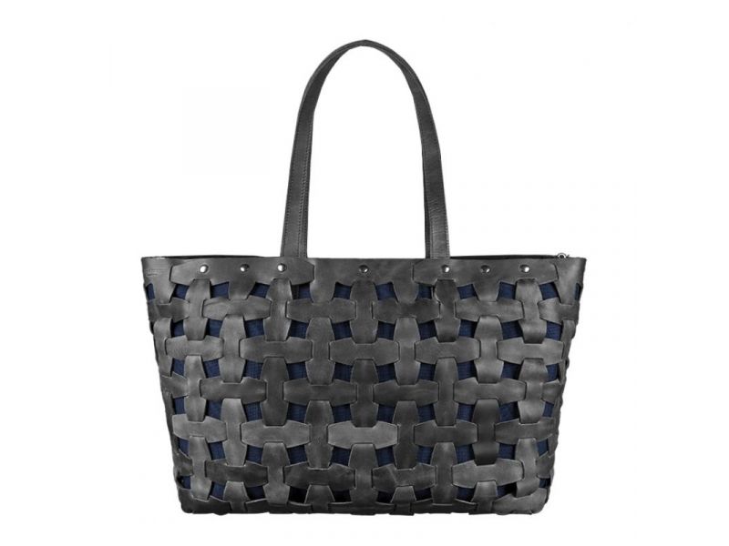 Кожаная плетеная женская сумка Пазл Xl черная Crazy Horse, фото 9