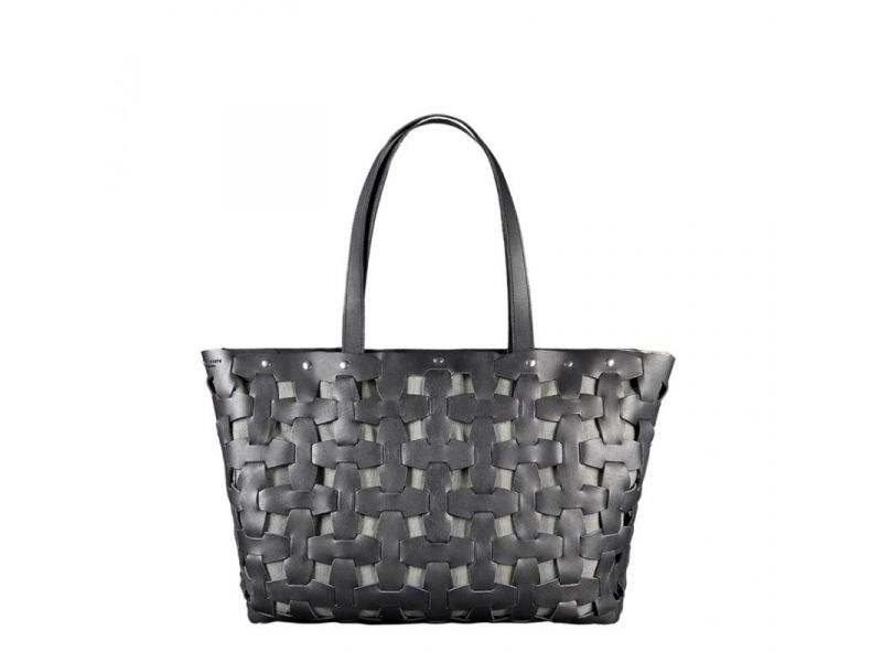 Кожаная плетеная женская сумка Пазл Xl черная Krast, фото 10