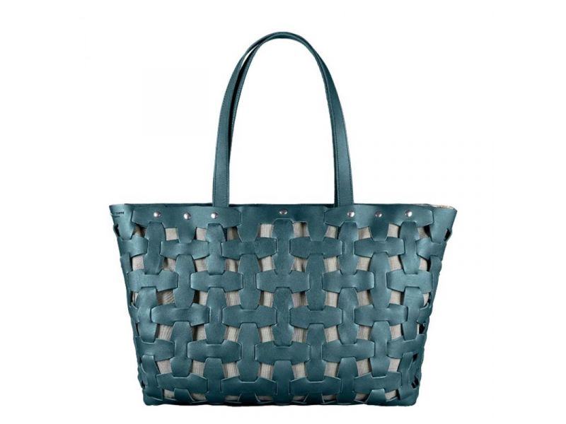 Кожаная плетеная женская сумка Пазл Xl зеленая Krast, фото 9