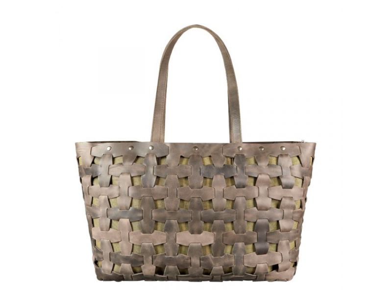 Кожаная плетеная женская сумка Пазл Xl темно-коричневый Crazy Horse, фото 10