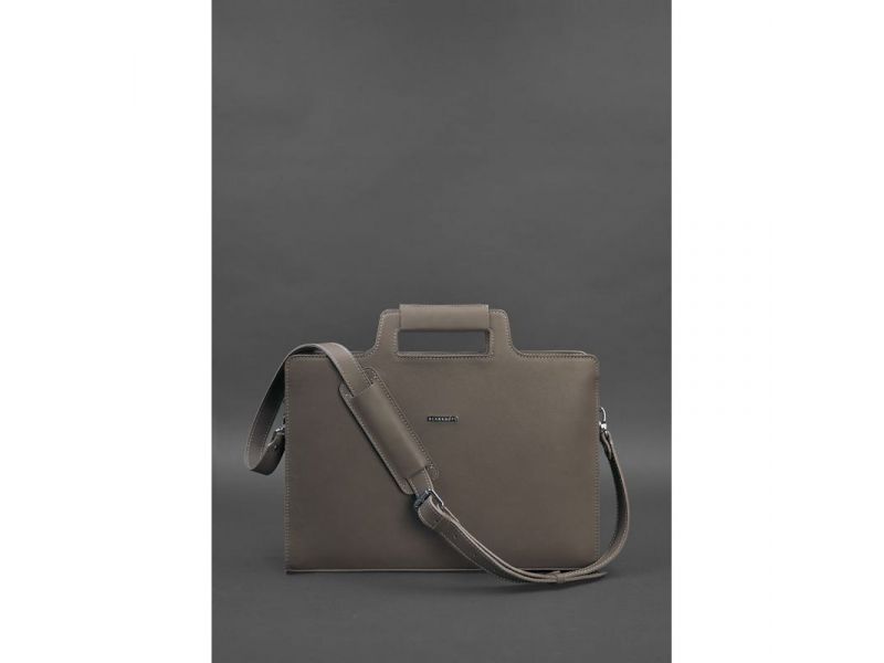 Женская кожаная сумка для ноутбука и документов темно-бежевая, фото 4