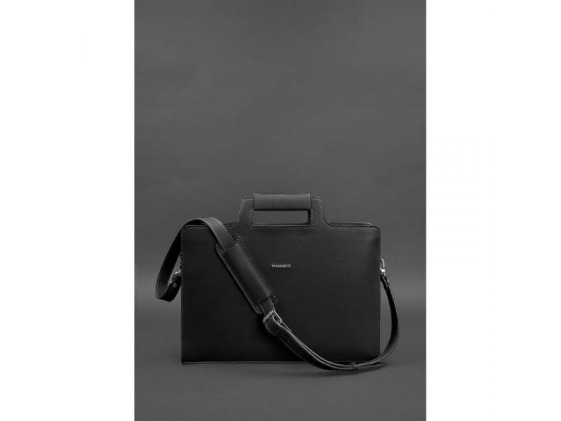 Кожаная сумка для ноутбука и документов черная Краст, фото 4