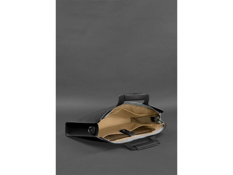 Кожаная сумка для ноутбука и документов черная Краст, фото 5