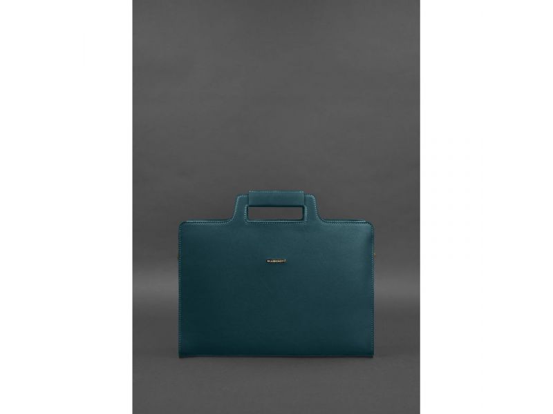 Женская кожаная сумка для ноутбука и документов зеленая, фото 2