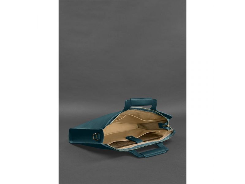 Женская кожаная сумка для ноутбука и документов зеленая, фото 5