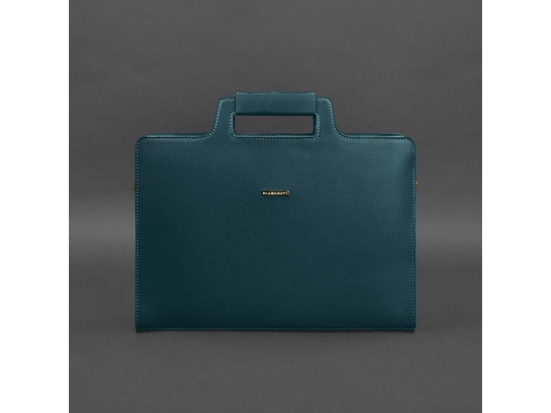 Женская кожаная сумка для ноутбука и документов зеленая, фото 9