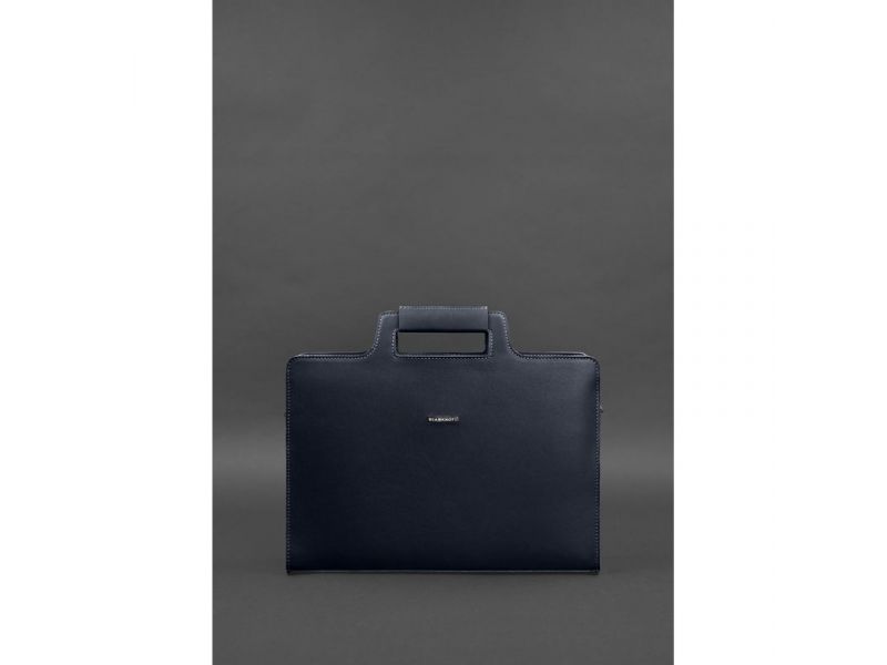 Кожаная сумка для ноутбука и документов темно-синяя Краст, фото 2