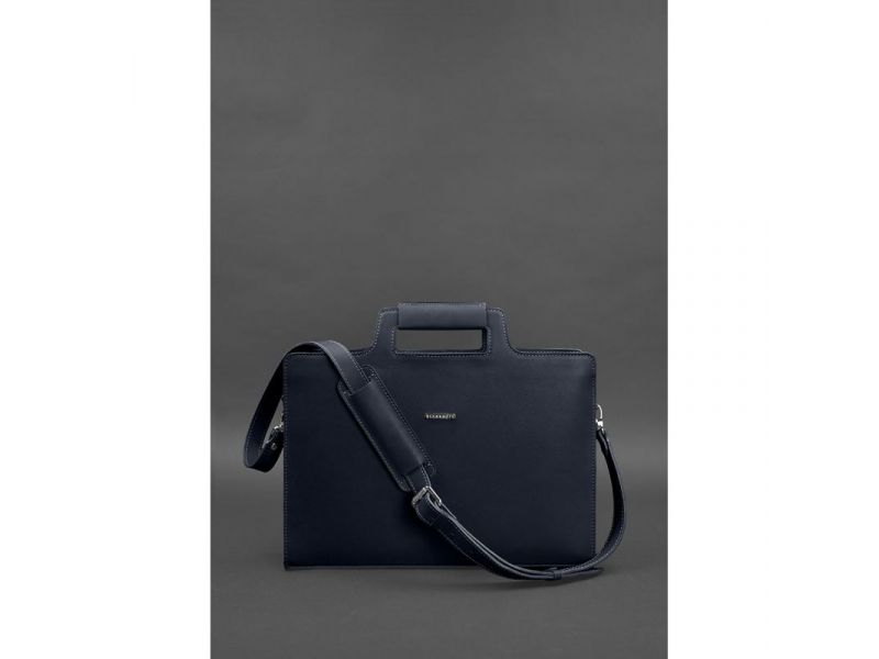 Кожаная сумка для ноутбука и документов темно-синяя Краст, фото 3