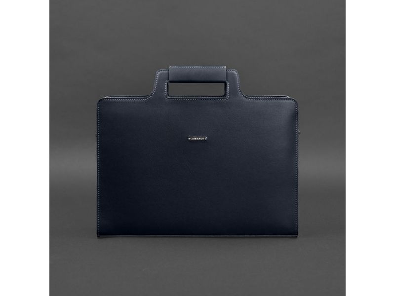 Кожаная сумка для ноутбука и документов темно-синяя Краст, фото 9