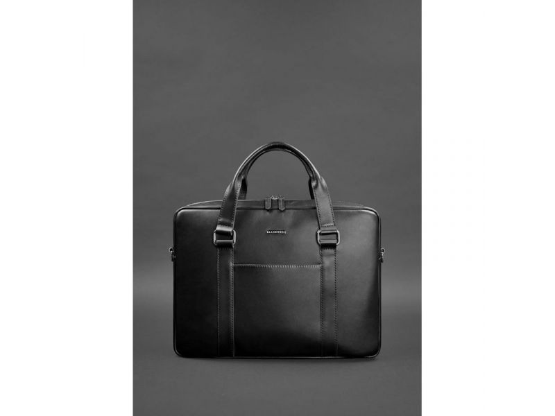 Кожаная сумка для ноутбука и документов черная, фото 2