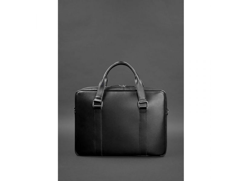 Кожаная сумка для ноутбука и документов черная, фото 3