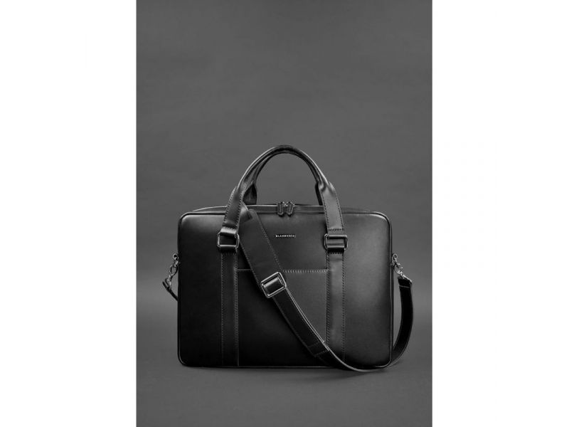 Кожаная сумка для ноутбука и документов черная, фото 4