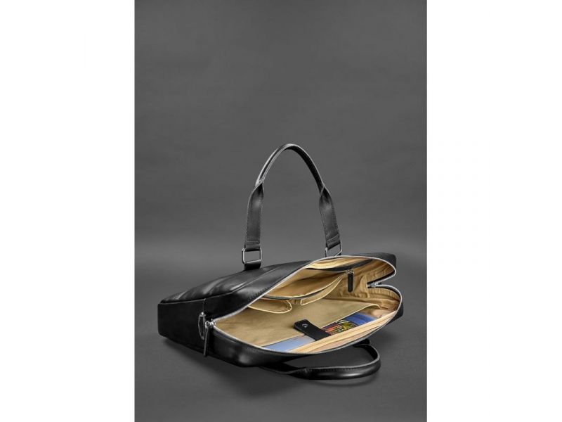 Кожаная сумка для ноутбука и документов черная, фото 5