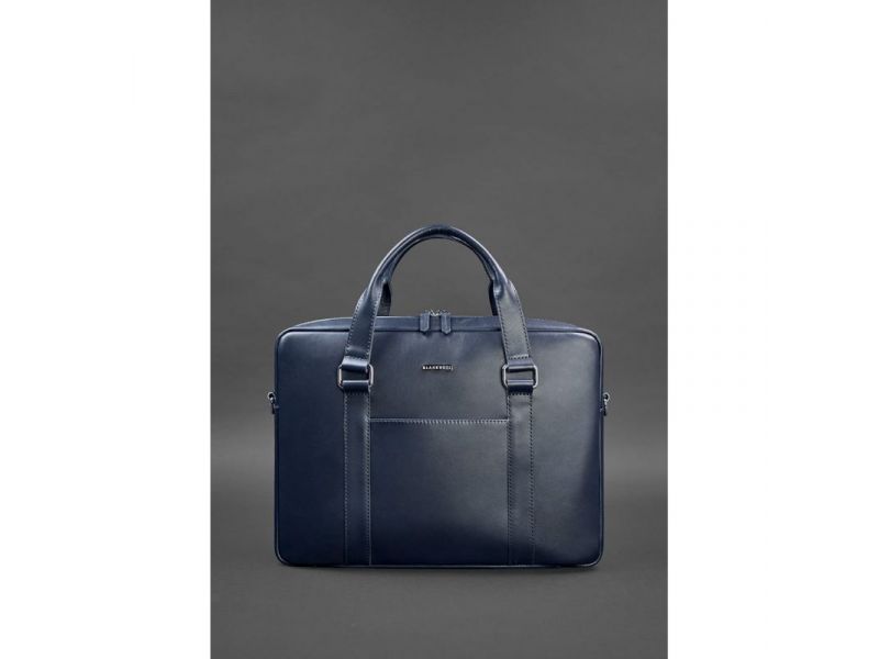 Мужская кожаная сумка для ноутбука и документов темно-синяя, фото 2