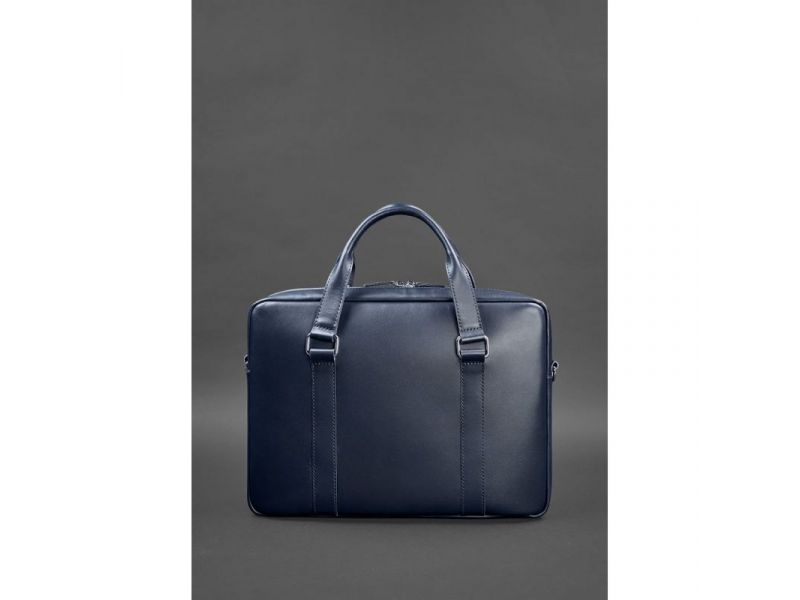 Мужская кожаная сумка для ноутбука и документов темно-синяя, фото 3