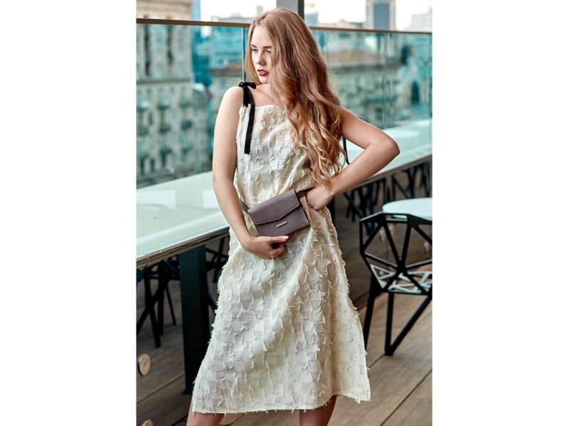 Женская кожаная сумка поясная/кроссбоди Mini темно-бежевая, фото 6