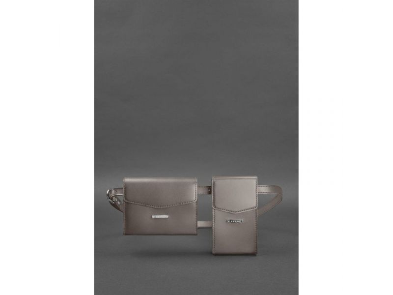 Набор женских кожаных сумок Mini поясная/кроссбоди темно-бежевый, фото 2