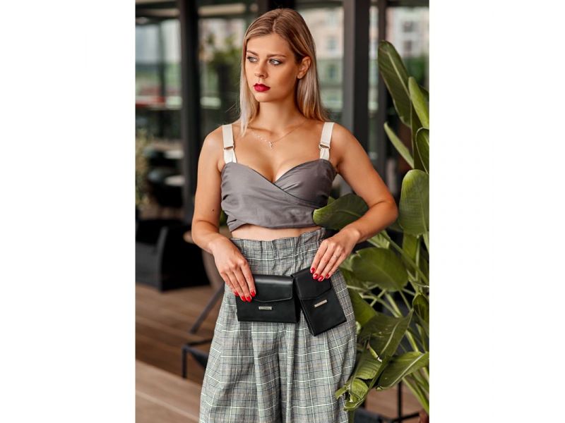 Набор женских черных кожаных сумок Mini поясная/кроссбоди, фото 1