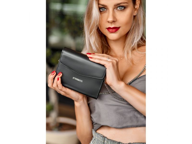 Женская кожаная сумка поясная/кроссбоди Mini черная, фото 7