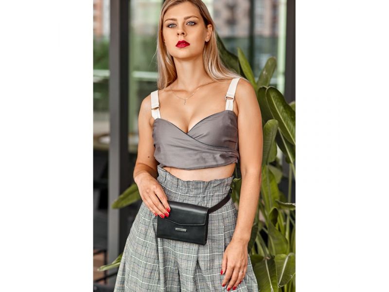 Женская кожаная сумка поясная/кроссбоди Mini черная, фото 6