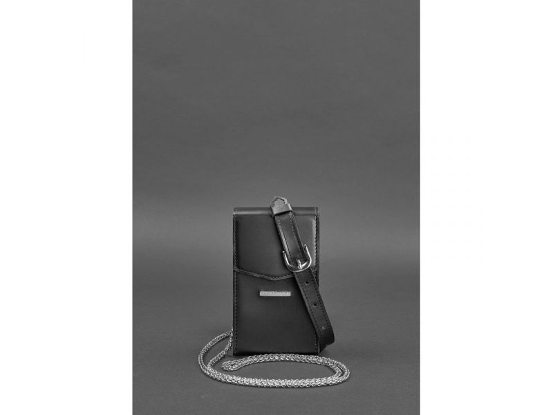 Вертикальная женская кожаная сумка Mini черная поясная/кроссбоди, фото 3