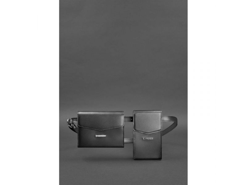 Набор женских черных кожаных сумок Mini поясная/кроссбоди, фото 2