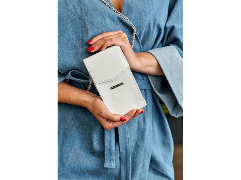 Вертикальная женская кожаная сумка поясная/кроссбоди Mini белая, фото 7