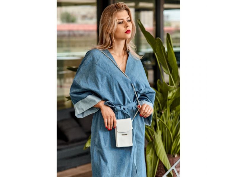 Вертикальная женская кожаная сумка поясная/кроссбоди Mini белая, фото 6