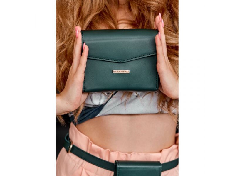 Женская кожаная сумка поясная/кроссбоди Mini зеленая, фото 7