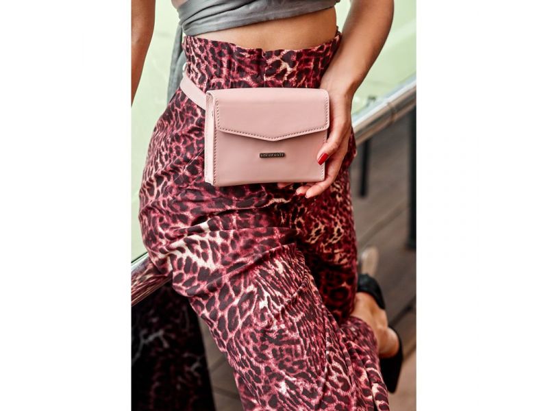 Женская кожаная сумка поясная/кроссбоди Mini розовая, фото 6