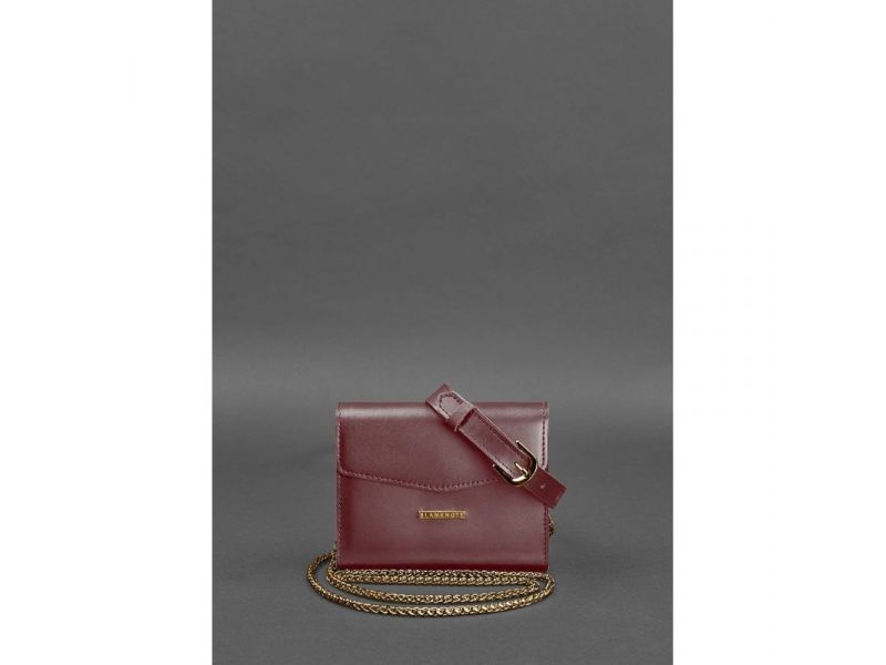 Женская кожаная сумка поясная/кроссбоди Mini бордовая, фото 3