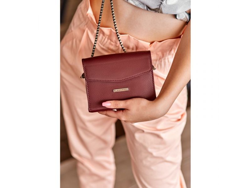 Женская кожаная сумка поясная/кроссбоди Mini бордовая, фото 7