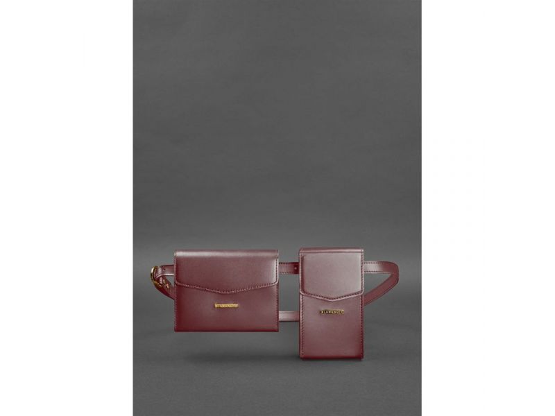 Набор женских бордовых кожаных сумок Mini поясная/кроссбоди, фото 2