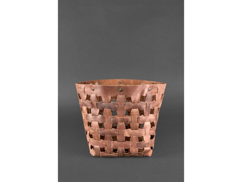 Кожаная плетеная женская сумка Пазл L светло-коричневая Crazy Horse, фото 3