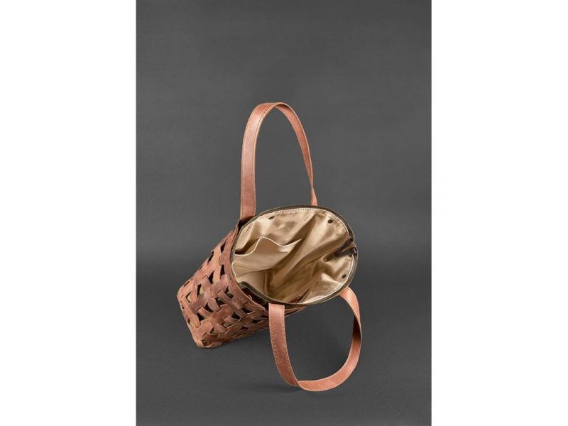 Кожаная плетеная женская сумка Пазл L светло-коричневая Crazy Horse, фото 6