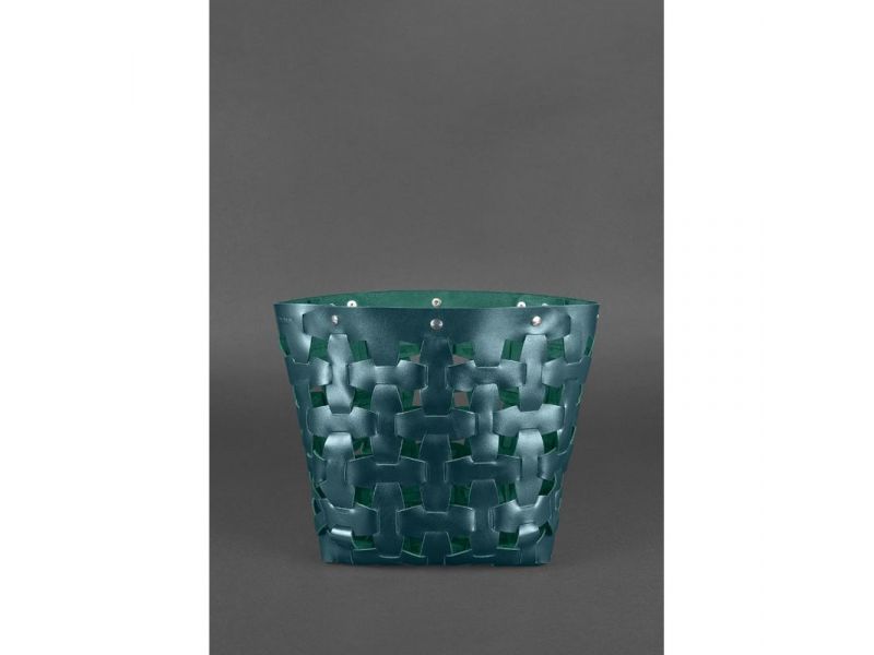 Кожаная плетеная женская сумка Пазл L зеленая Krast, фото 3