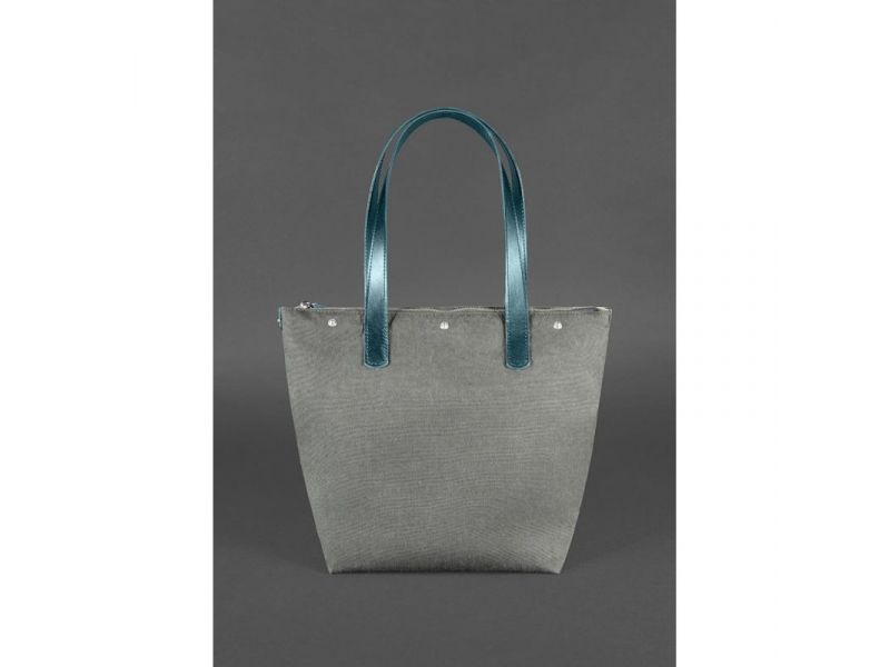 Кожаная плетеная женская сумка Пазл L зеленая Krast, фото 4