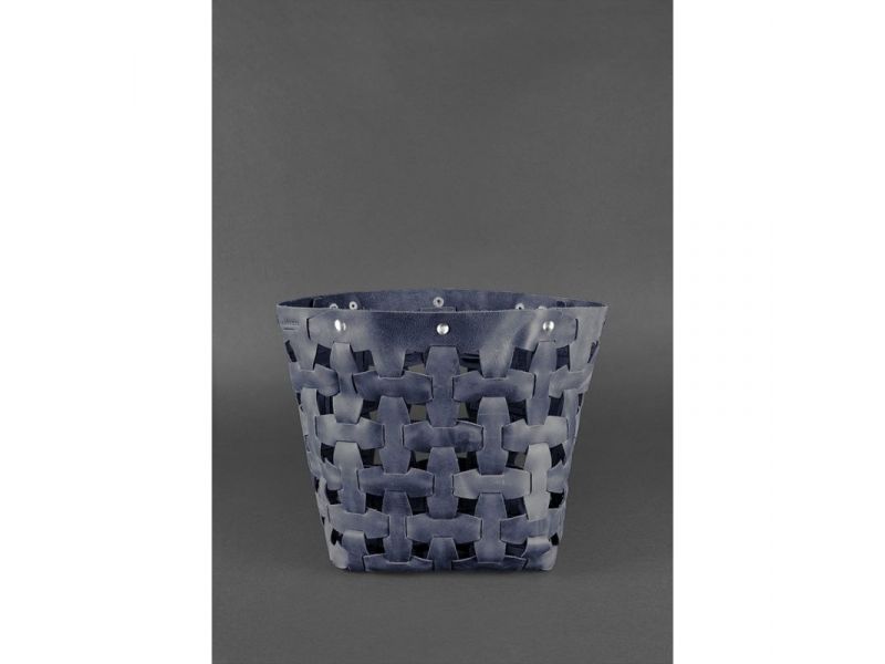 Кожаная плетеная женская сумка Пазл L синяя Crazy Horse, фото 3