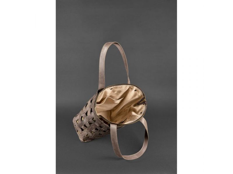 Кожаная плетеная женская сумка Пазл L темно-коричневый Crazy Horse, фото 5