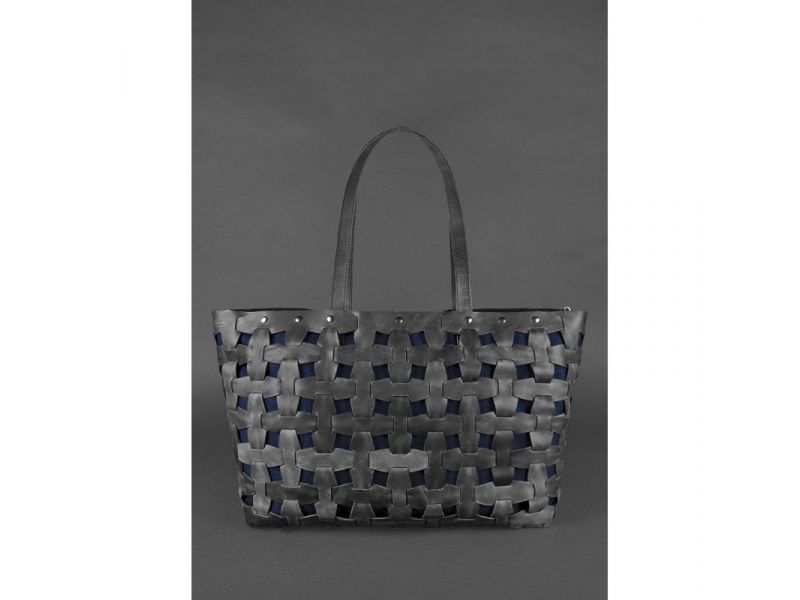 Кожаная плетеная женская сумка Пазл Xl черная Crazy Horse, фото 2