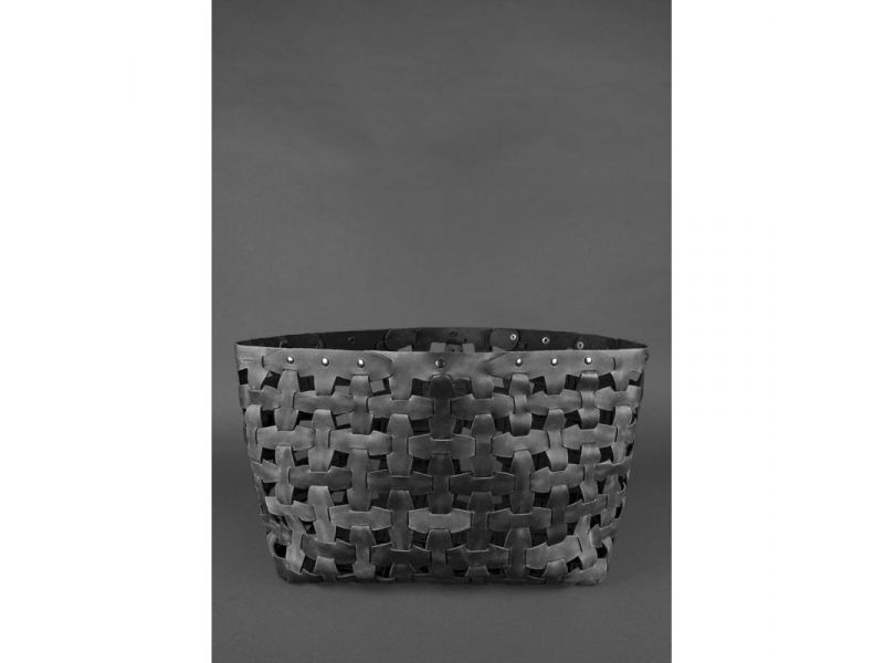 Кожаная плетеная женская сумка Пазл Xl черная Crazy Horse, фото 3