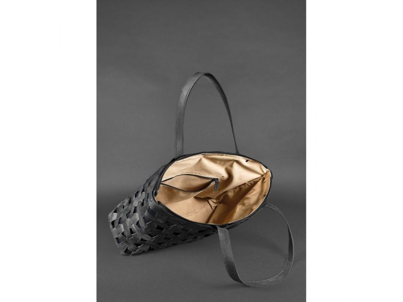 Кожаная плетеная женская сумка Пазл Xl черная Crazy Horse, фото 5