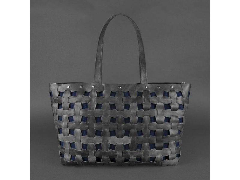 Кожаная плетеная женская сумка Пазл Xl черная Crazy Horse, фото 8