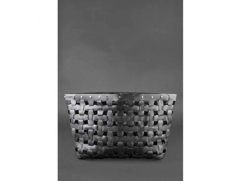 Кожаная плетеная женская сумка Пазл Xl черная Krast, фото 3